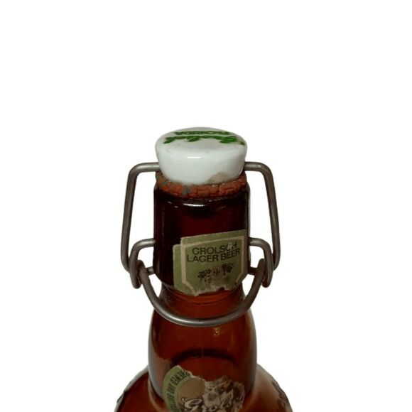 Vintage Grolsch Brown Glass Beer Bottle Porcelain Swing Top Rustic Bar Decor - Picture 8 of 11